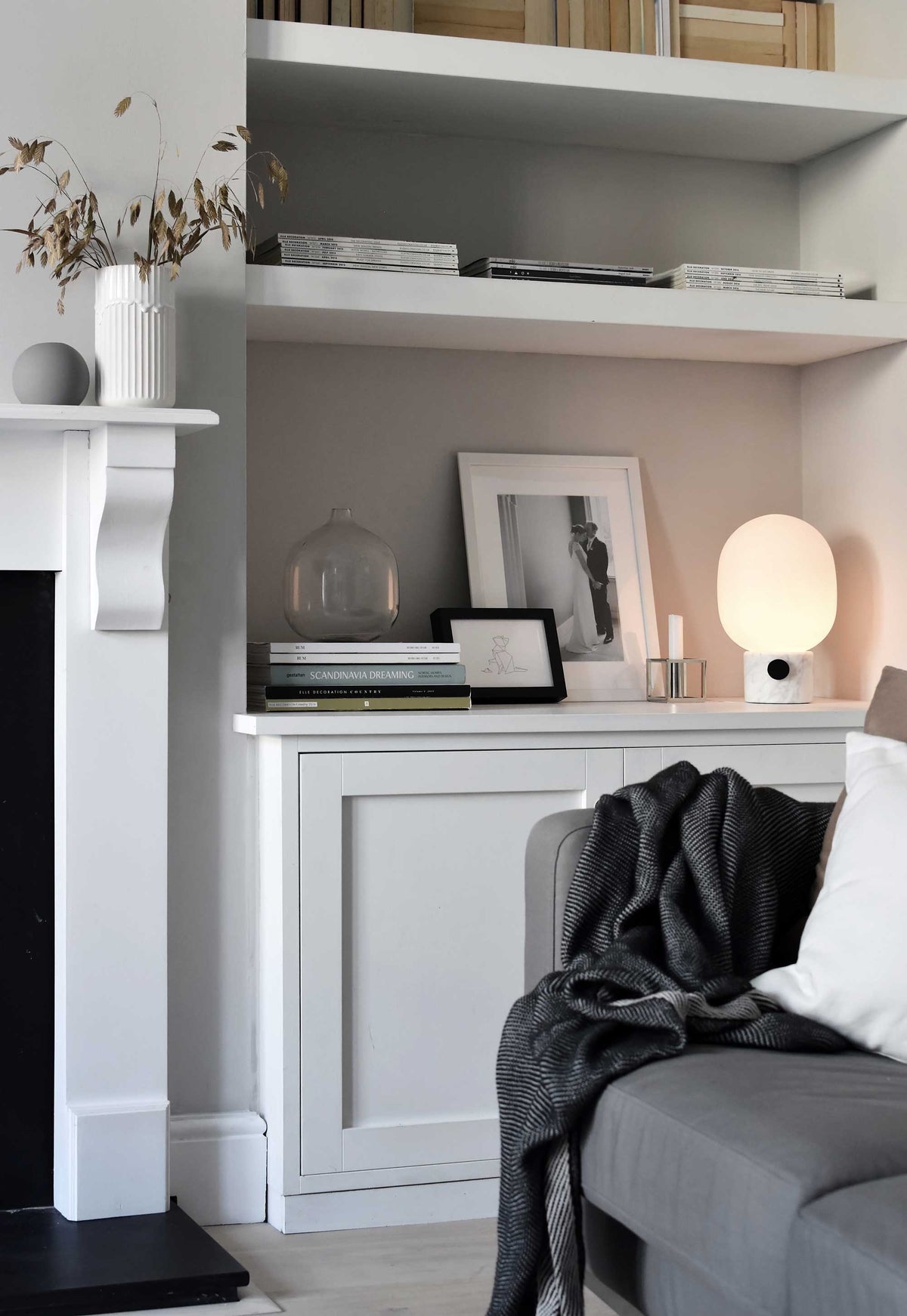 Marble Audio Table Lamp - Sculptural Natural Marble & Glass Globe Light