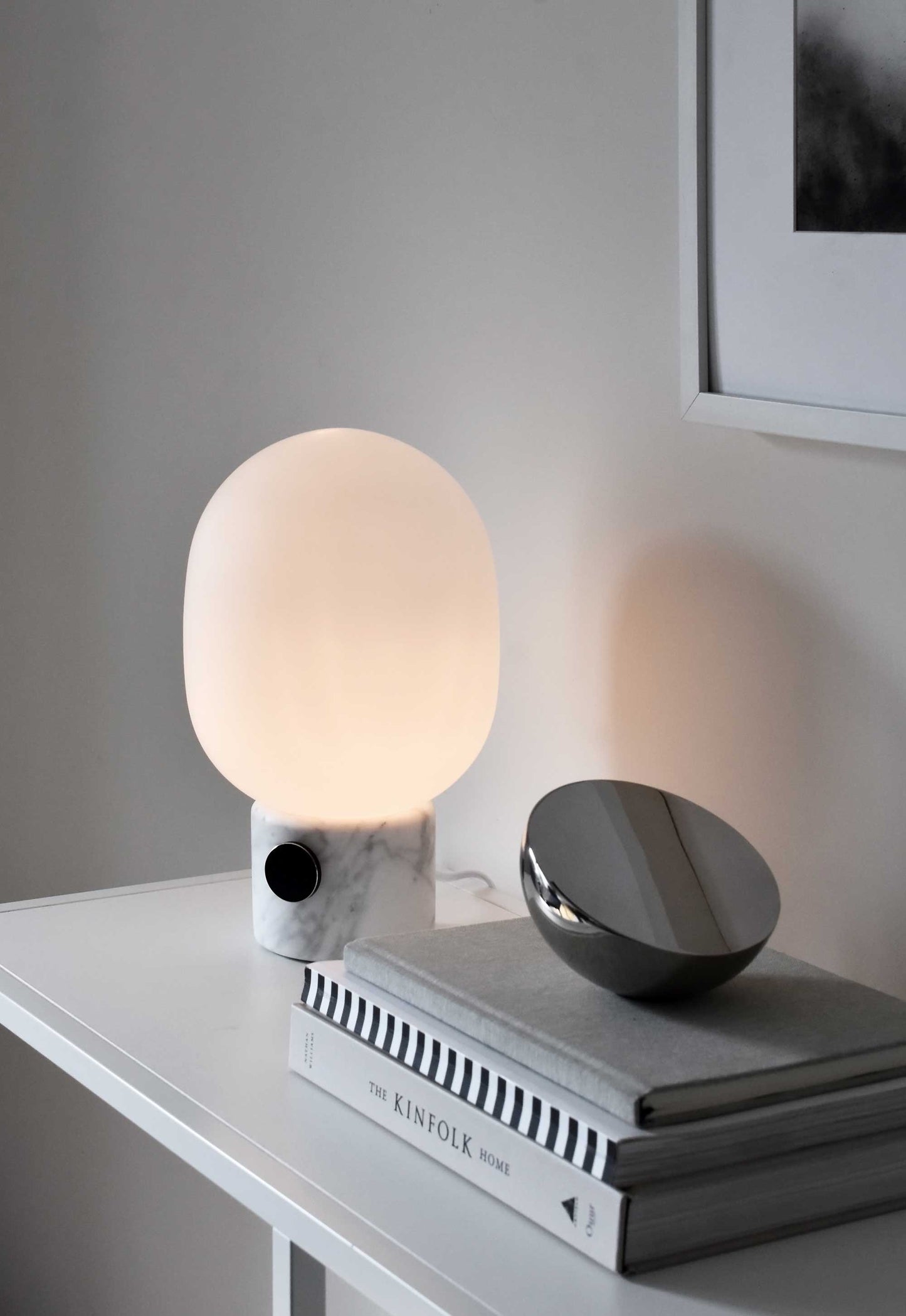 Marble Audio Table Lamp - Sculptural Natural Marble & Glass Globe Light