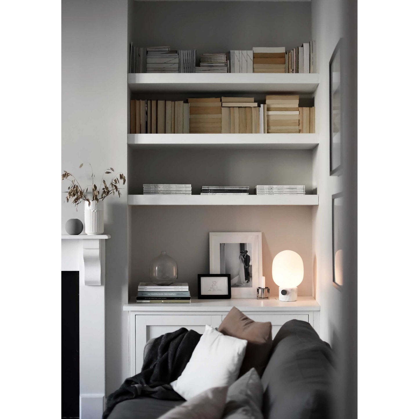 Marble Audio Table Lamp - Sculptural Natural Marble & Glass Globe Light