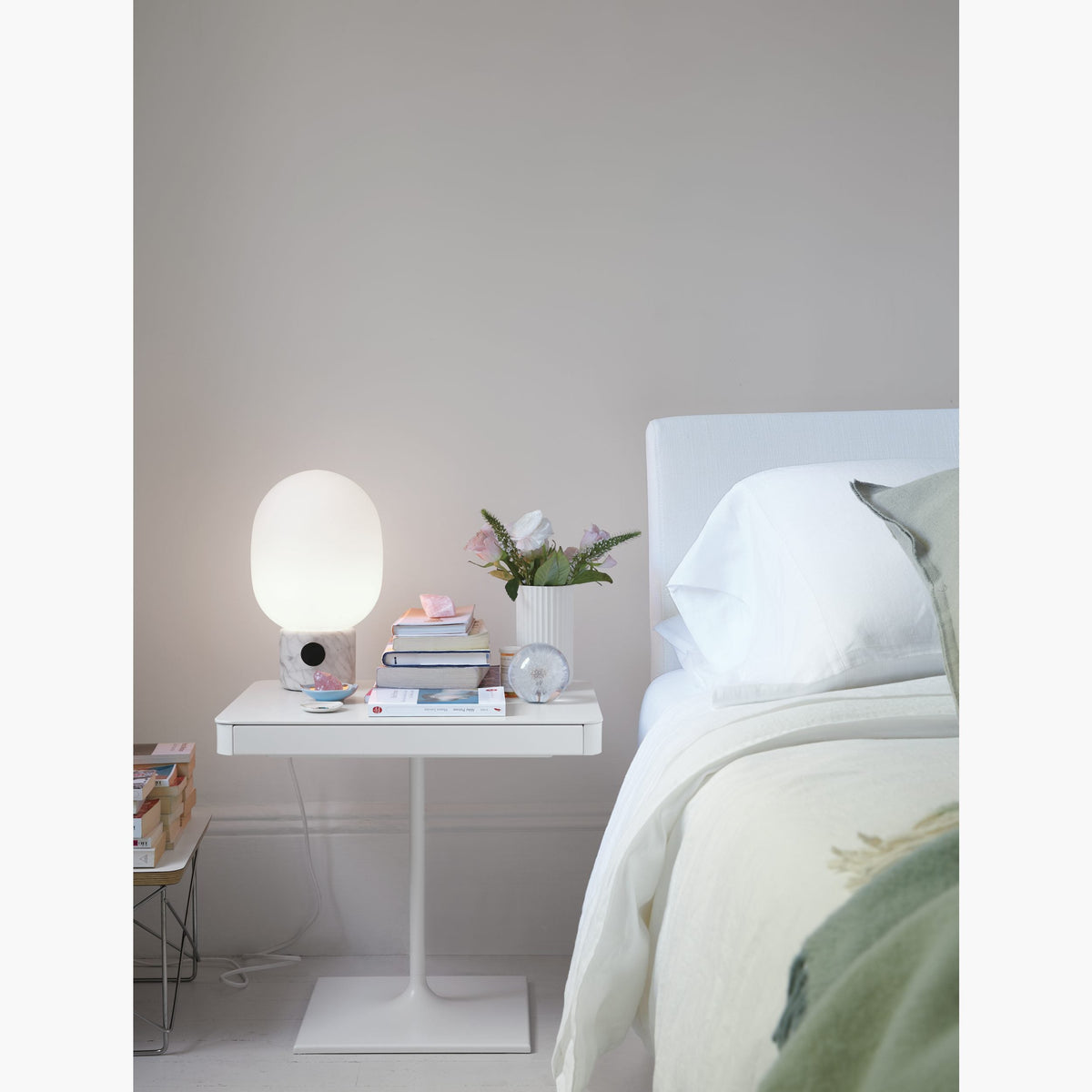 Marble Audio Table Lamp - Sculptural Natural Marble & Glass Globe Light