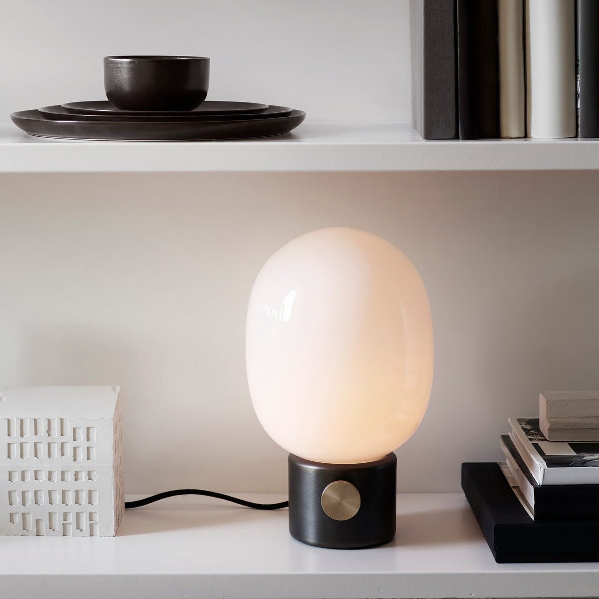 Marble Audio Table Lamp - Sculptural Natural Marble & Glass Globe Light