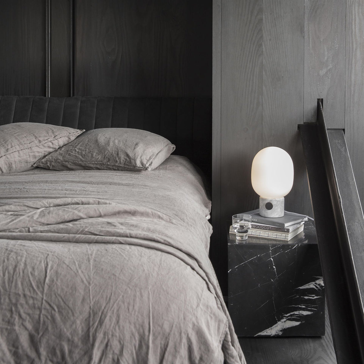 Marble Audio Table Lamp - Sculptural Natural Marble & Glass Globe Light