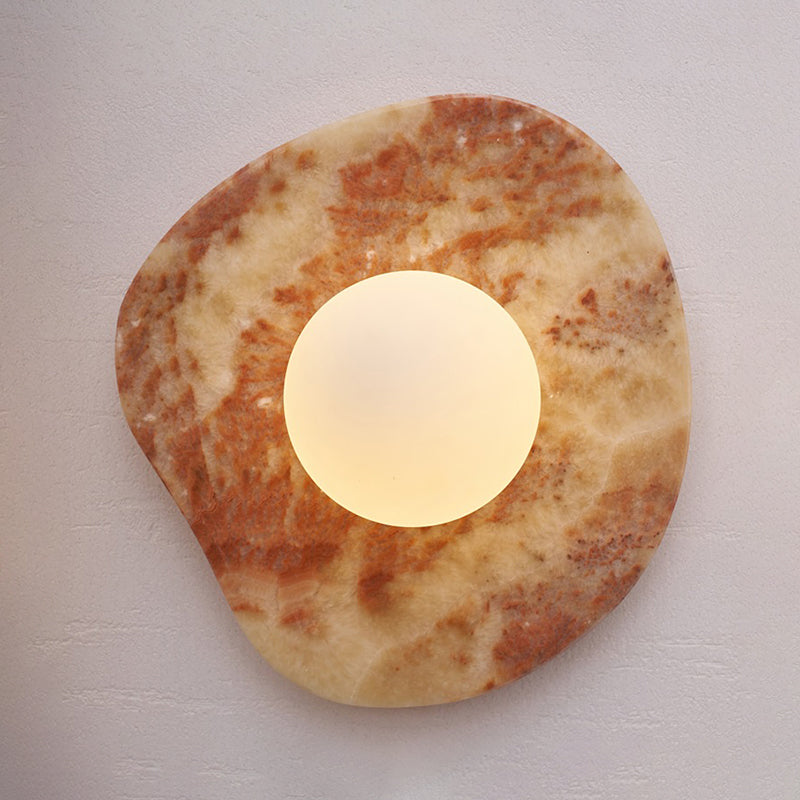 Marble Travertine Jade Wall Lamp - Natural Stone & Opal Glass Sconce