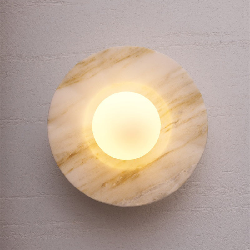 Marble Travertine Jade Wall Lamp - Natural Stone & Opal Glass Sconce
