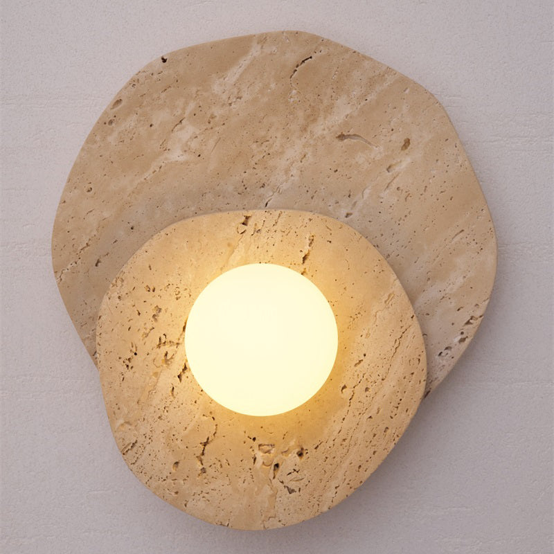 Marble Travertine Jade Wall Lamp - Natural Stone & Opal Glass Sconce