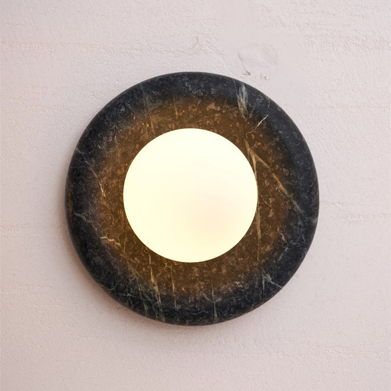 Marble Travertine Jade Wall Lamp - Natural Stone & Opal Glass Sconce