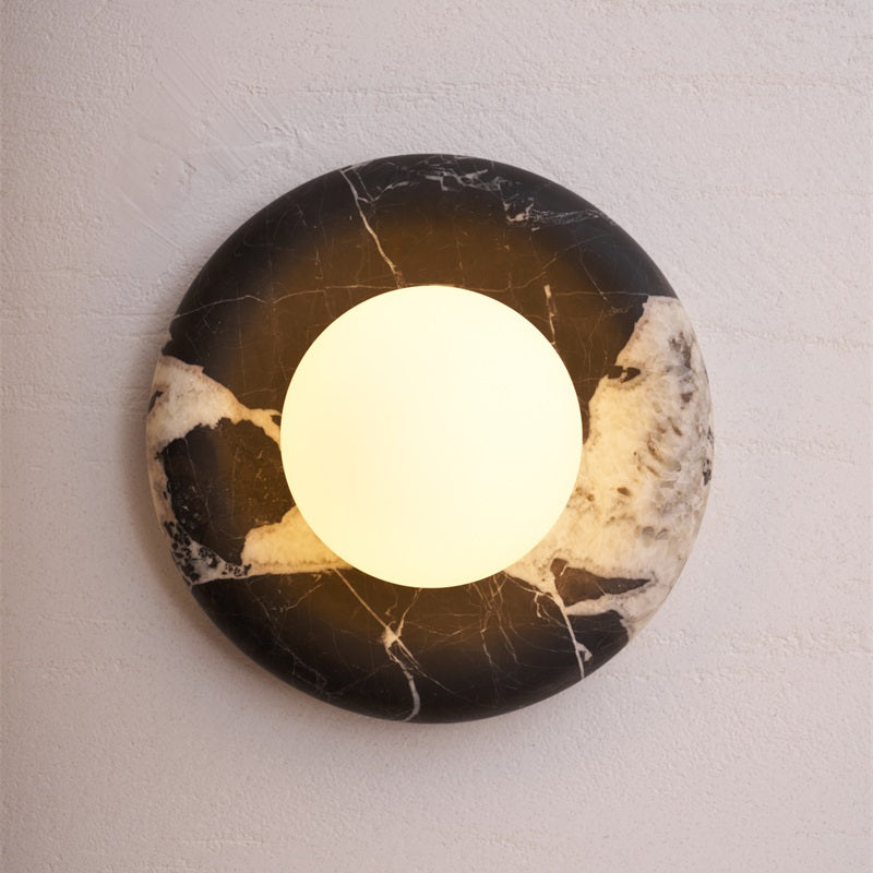 Marble Travertine Jade Wall Lamp - Natural Stone & Opal Glass Sconce