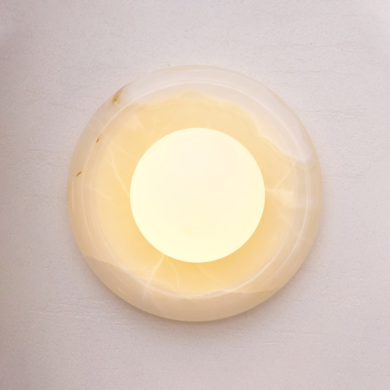 Marble Travertine Jade Wall Lamp - Natural Stone & Opal Glass Sconce