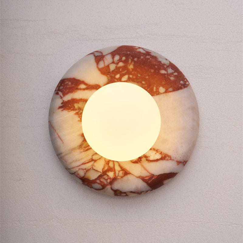 Marble Travertine Jade Wall Lamp - Natural Stone & Opal Glass Sconce
