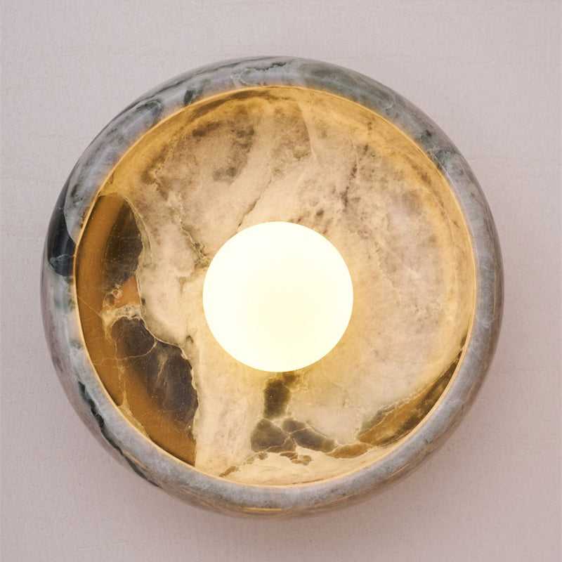 Marble Travertine Jade Wall Lamp - Natural Stone & Opal Glass Sconce