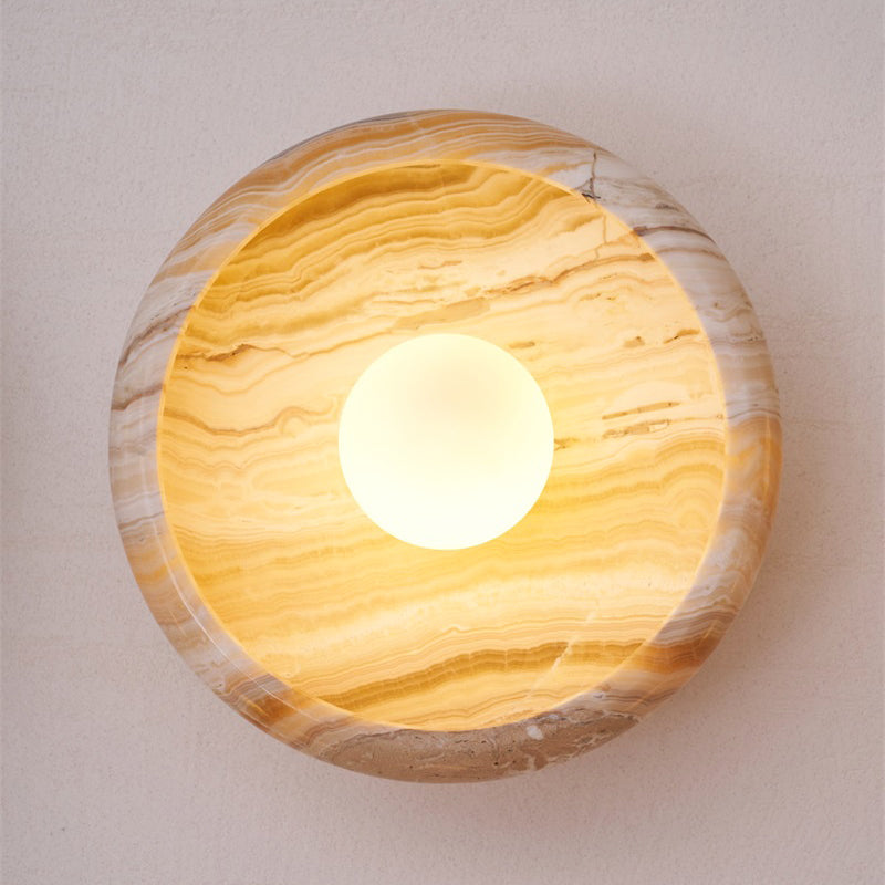 Marble Travertine Jade Wall Lamp - Natural Stone & Opal Glass Sconce