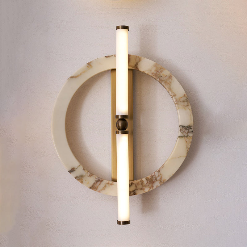 Marble Travertine Jade Wall Lamp - Natural Stone & Opal Glass Sconce