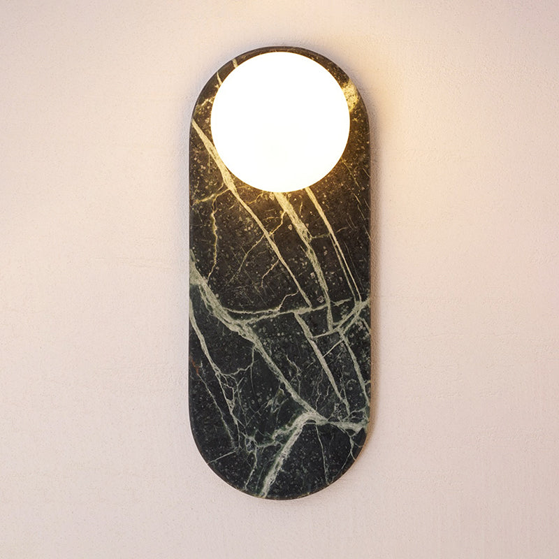 Marble Travertine Jade Wall Lamp - Natural Stone & Opal Glass Sconce
