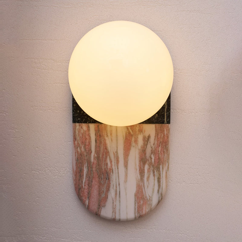 Marble Travertine Jade Wall Lamp - Natural Stone & Opal Glass Sconce