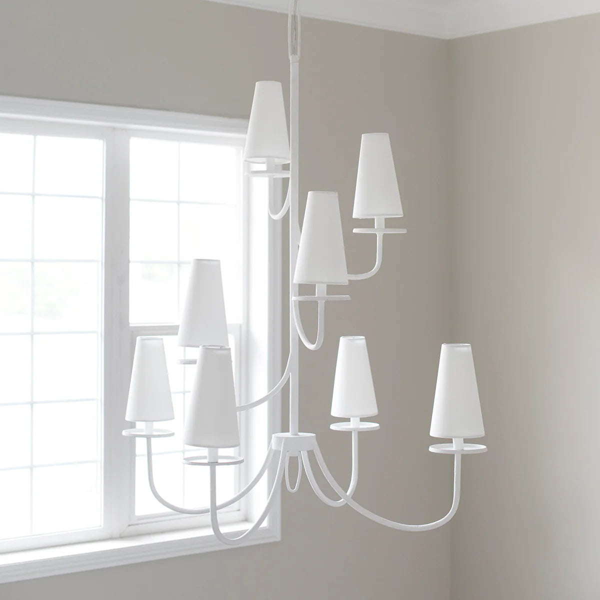 Marcel Chandelier - Modern Tiered Brass & Fabric Shade Pendant