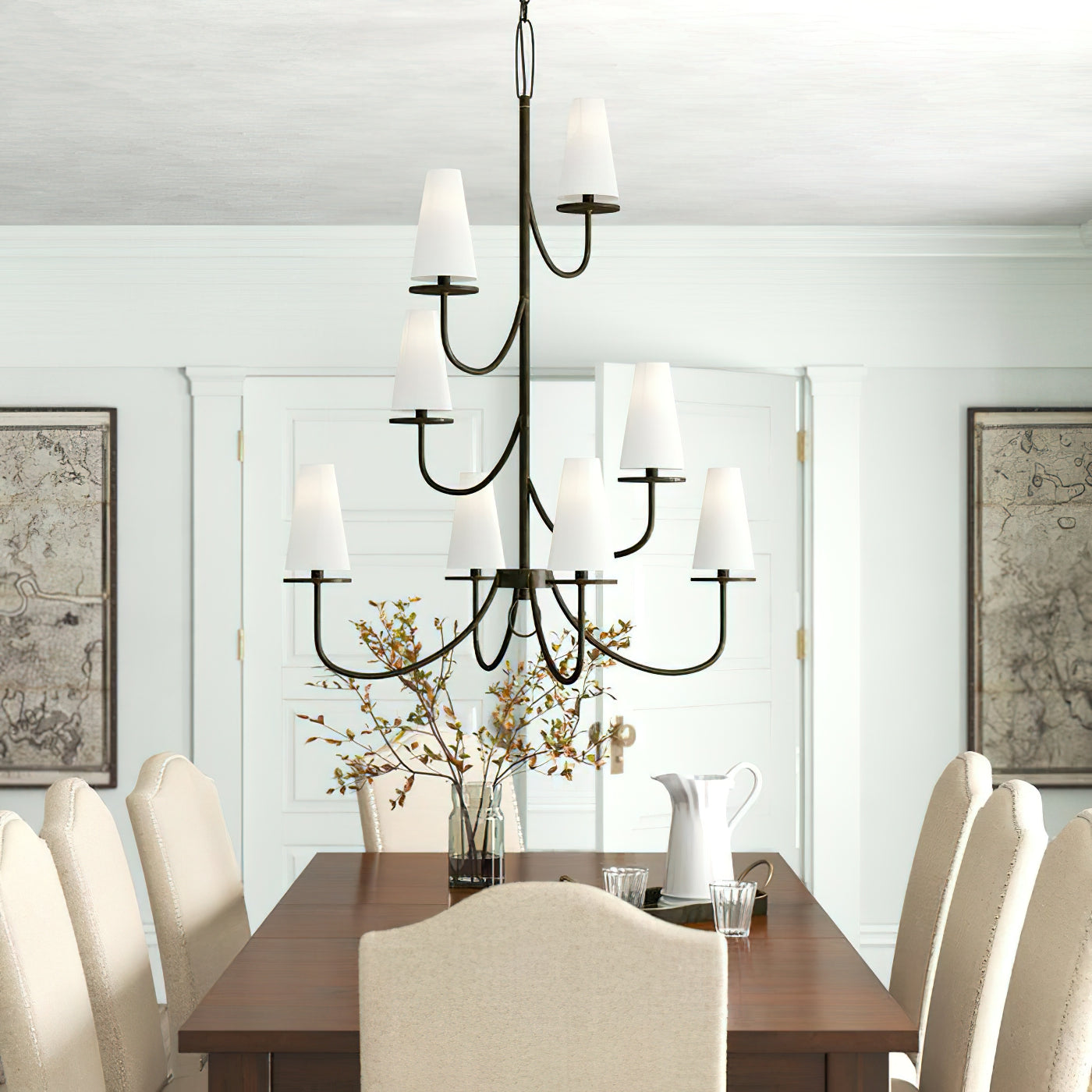 Marcel Chandelier - Modern Tiered Brass & Fabric Shade Pendant