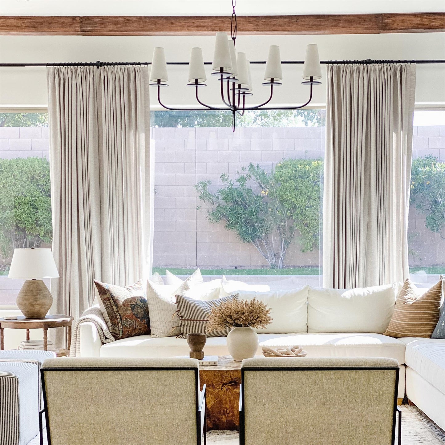 Marcel Chandelier - Modern Tiered Brass & Fabric Shade Pendant