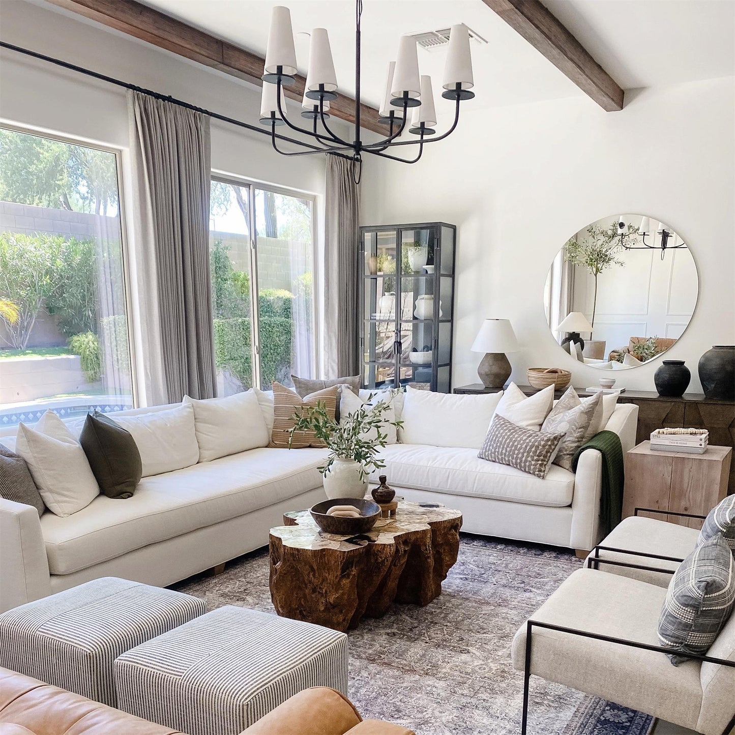 Marcel Chandelier - Modern Tiered Brass & Fabric Shade Pendant