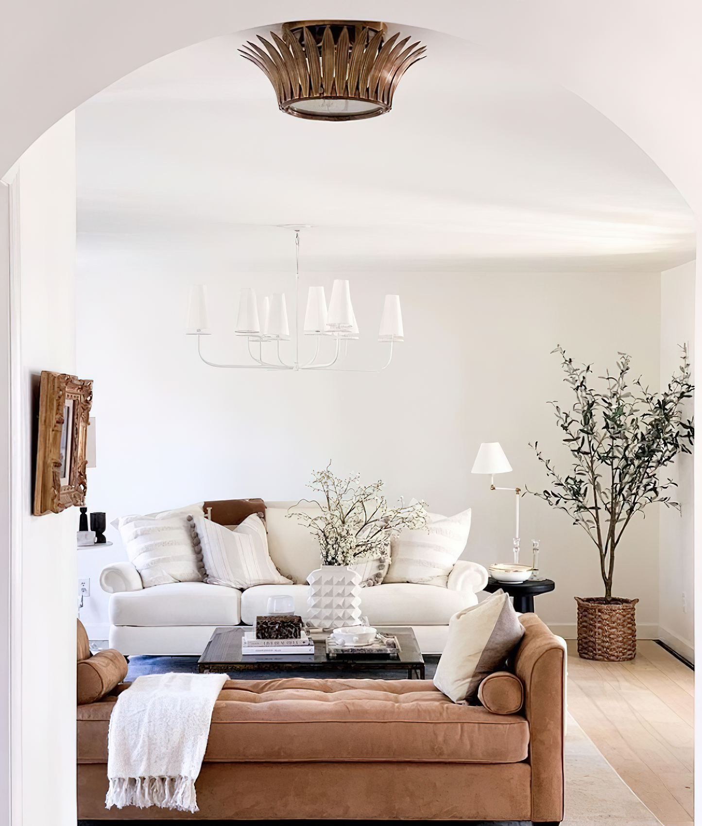 Marcel Chandelier - Modern Tiered Brass & Fabric Shade Pendant