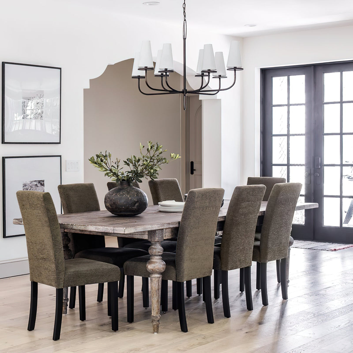 Marcel Chandelier - Modern Tiered Brass & Fabric Shade Pendant