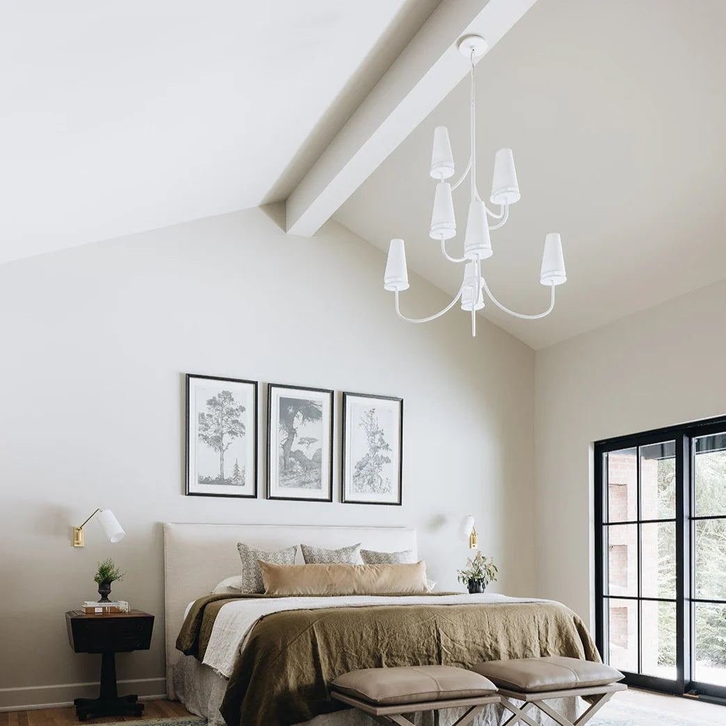 Marcel Chandelier - Modern Tiered Brass & Fabric Shade Pendant