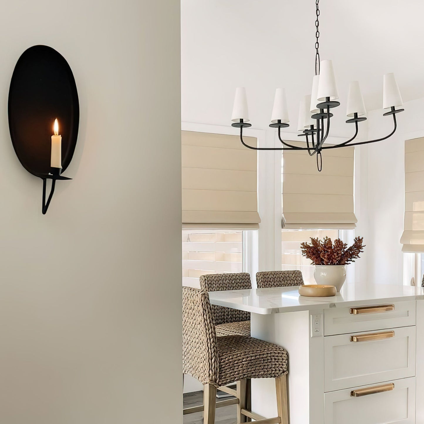 Marcel Chandelier - Modern Tiered Brass & Fabric Shade Pendant
