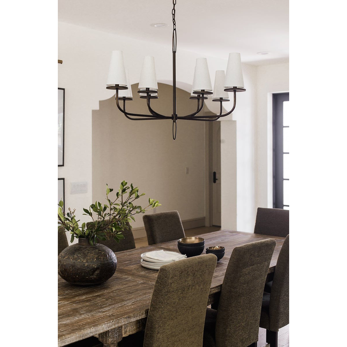 Marcel Chandelier - Modern Tiered Brass & Fabric Shade Pendant