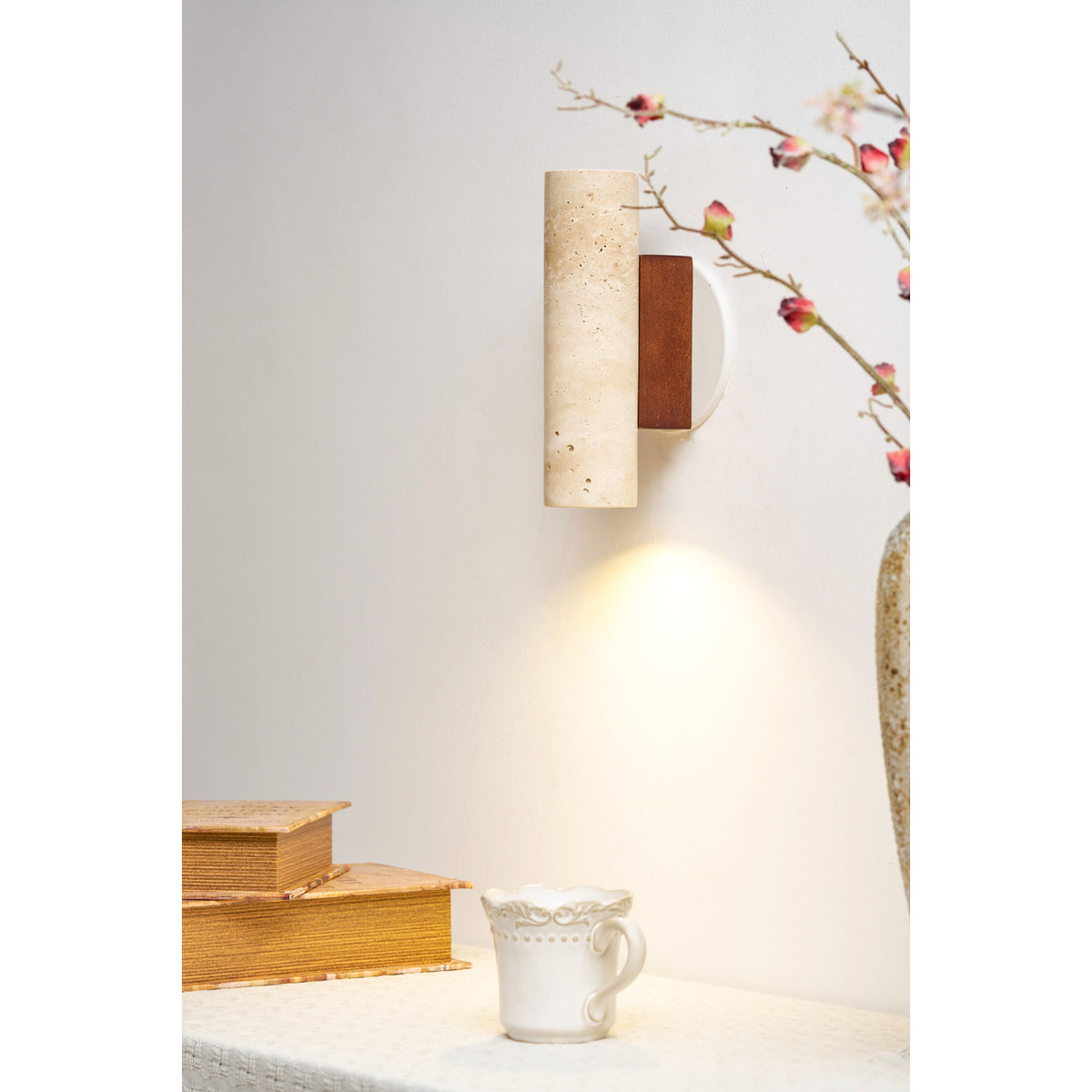 Marec Wall Lamp - Solid Wood & Natural Travertine Sconce