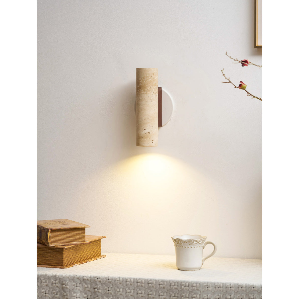 Marec Wall Lamp - Solid Wood & Natural Travertine Sconce