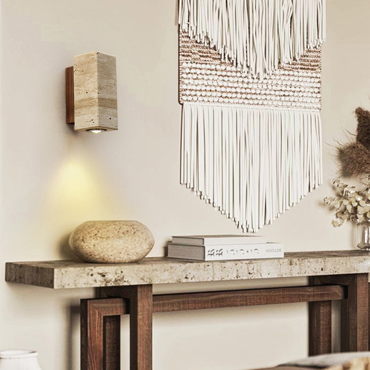 Marec Wall Lamp - Solid Wood & Natural Travertine Sconce