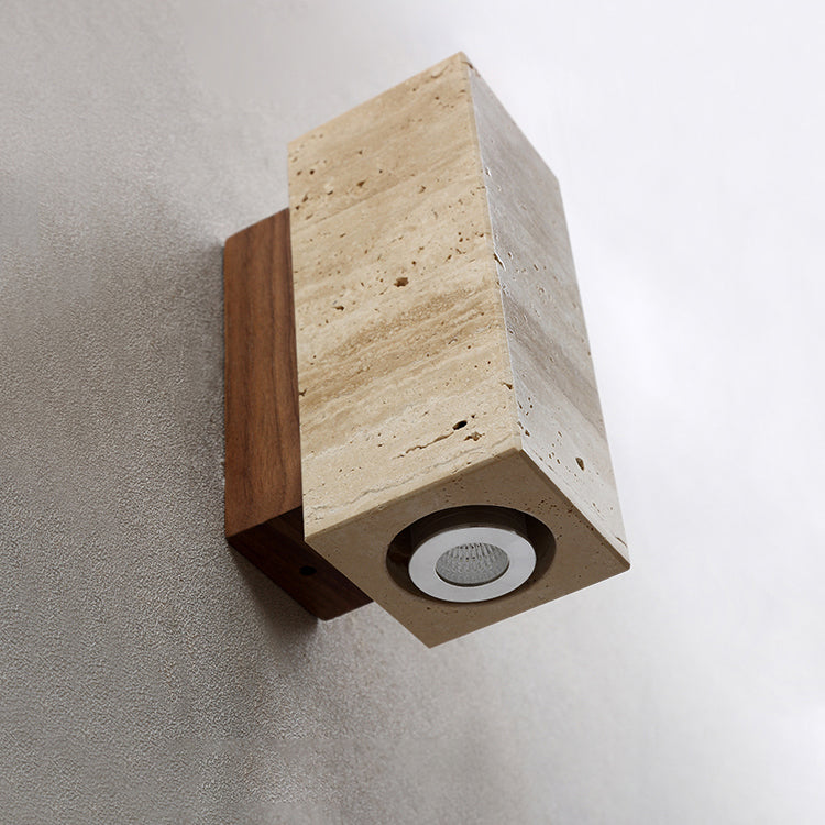 Marec Wall Lamp - Solid Wood & Natural Travertine Sconce