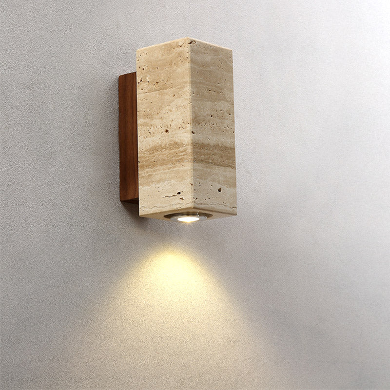 Marec Wall Lamp - Solid Wood & Natural Travertine Sconce