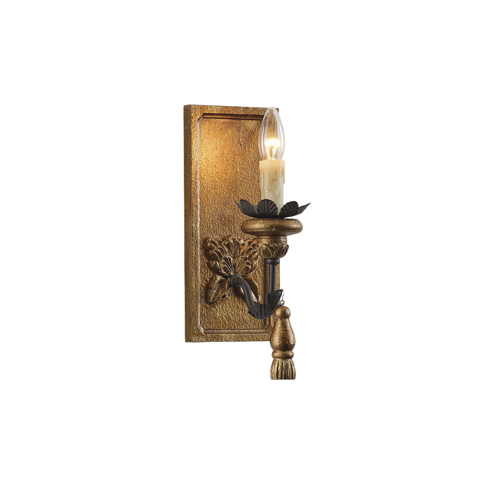 Margarite Wall Lamp - Solid Wood & Antique Gold Iron Farmhouse Sconce