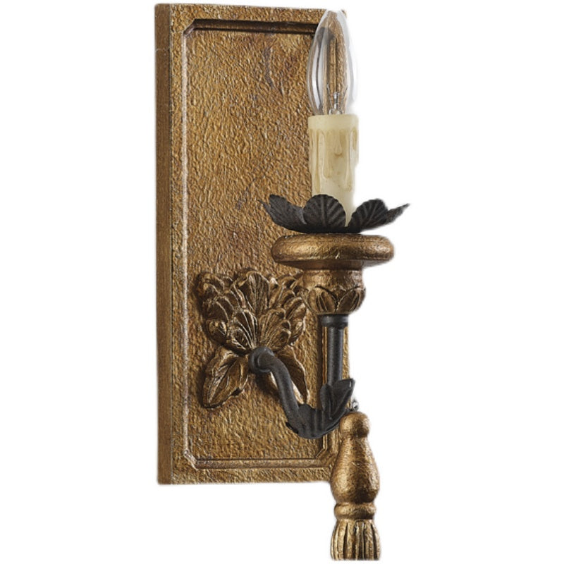 Margarite Wall Lamp - Solid Wood & Antique Gold Iron Farmhouse Sconce