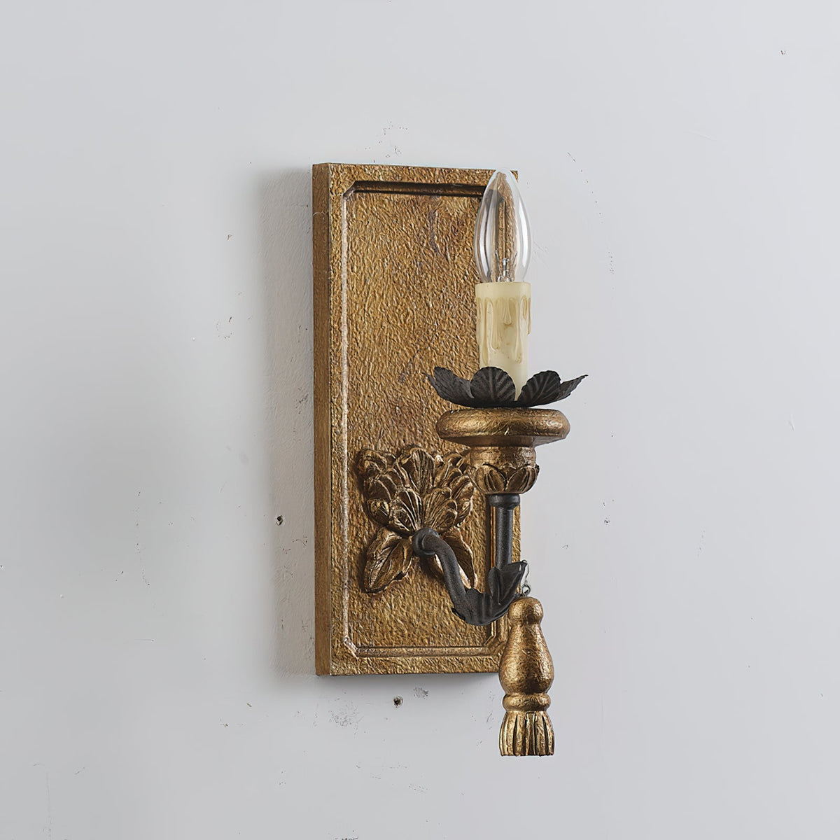 Margarite Wall Lamp - Solid Wood & Antique Gold Iron Farmhouse Sconce