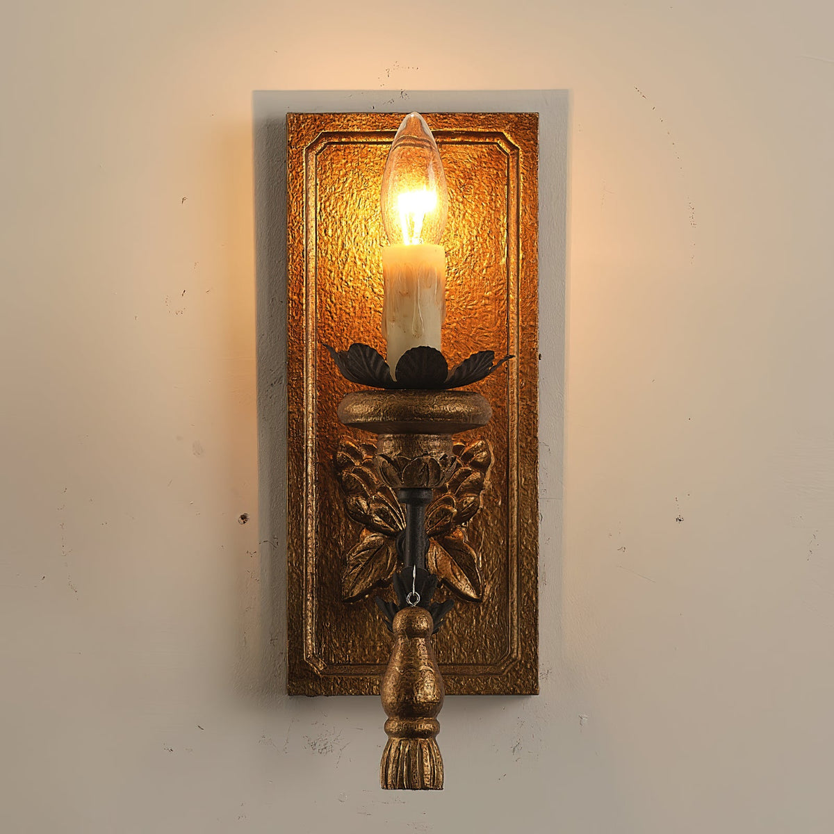 Margarite Wall Lamp - Solid Wood & Antique Gold Iron Farmhouse Sconce