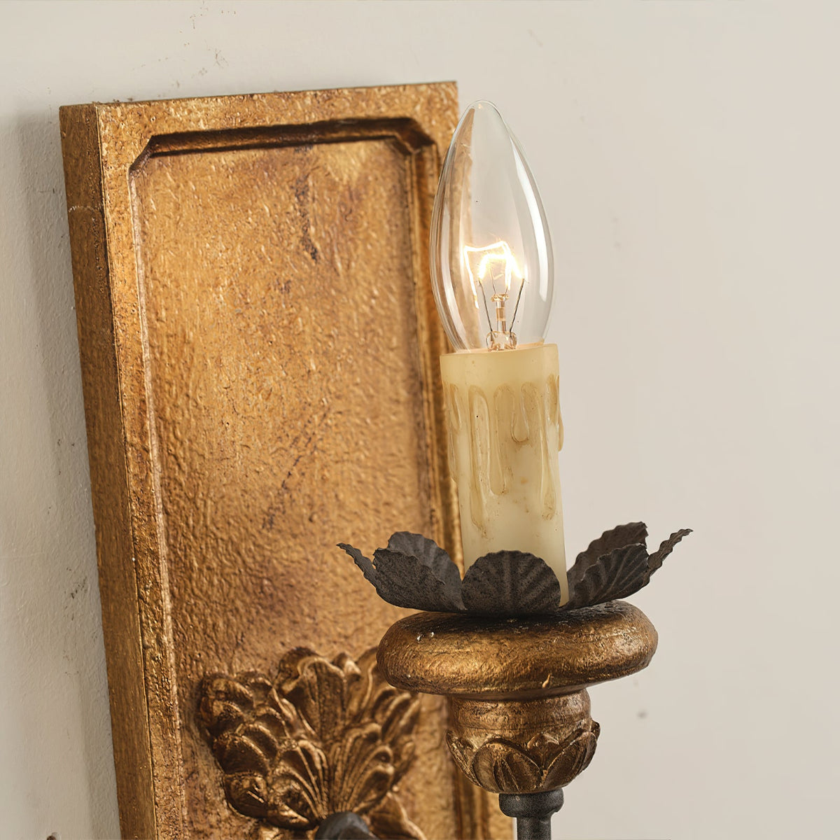 Margarite Wall Lamp - Solid Wood & Antique Gold Iron Farmhouse Sconce