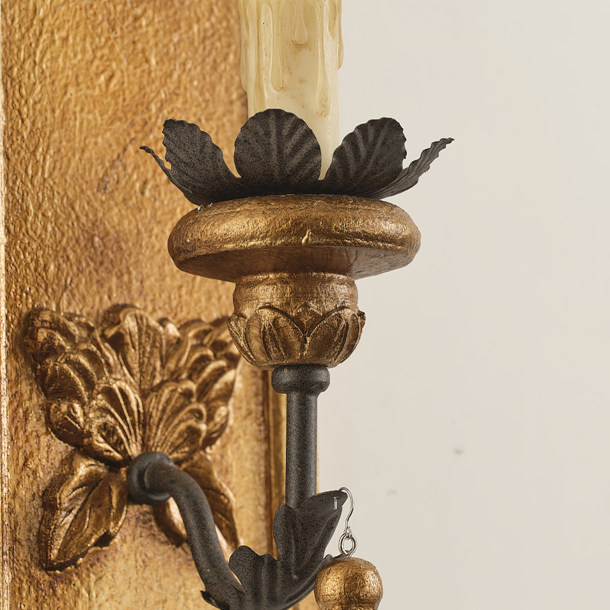 Margarite Wall Lamp - Solid Wood & Antique Gold Iron Farmhouse Sconce