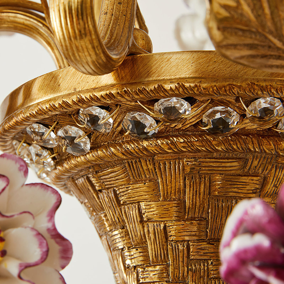 Marguerite Flowers Chandelier - French Provincial Brass & Ceramic Floral Pendant