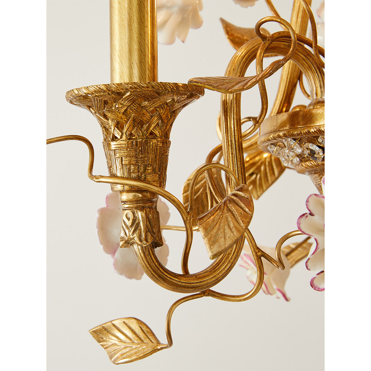 Marguerite Flowers Chandelier - French Provincial Brass & Ceramic Floral Pendant