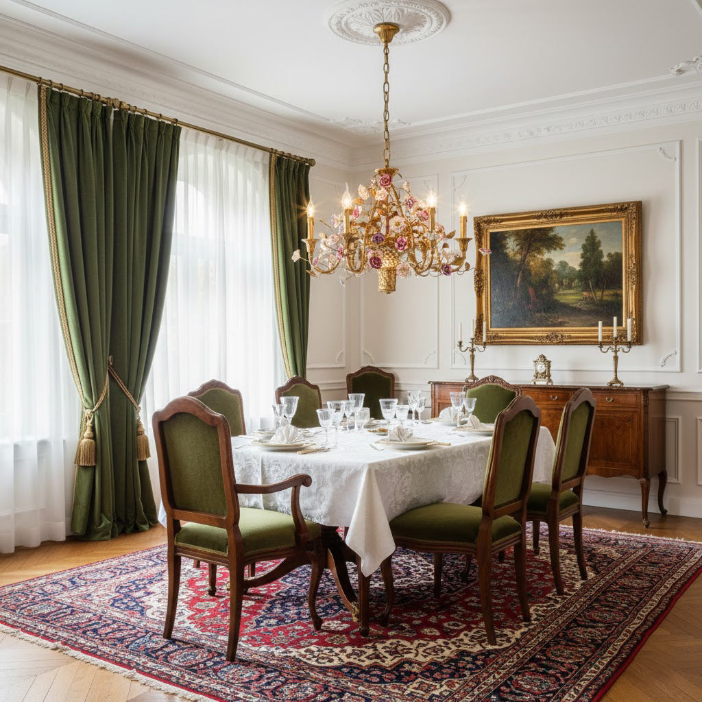 Marguerite Flowers Chandelier - French Provincial Brass & Ceramic Floral Pendant