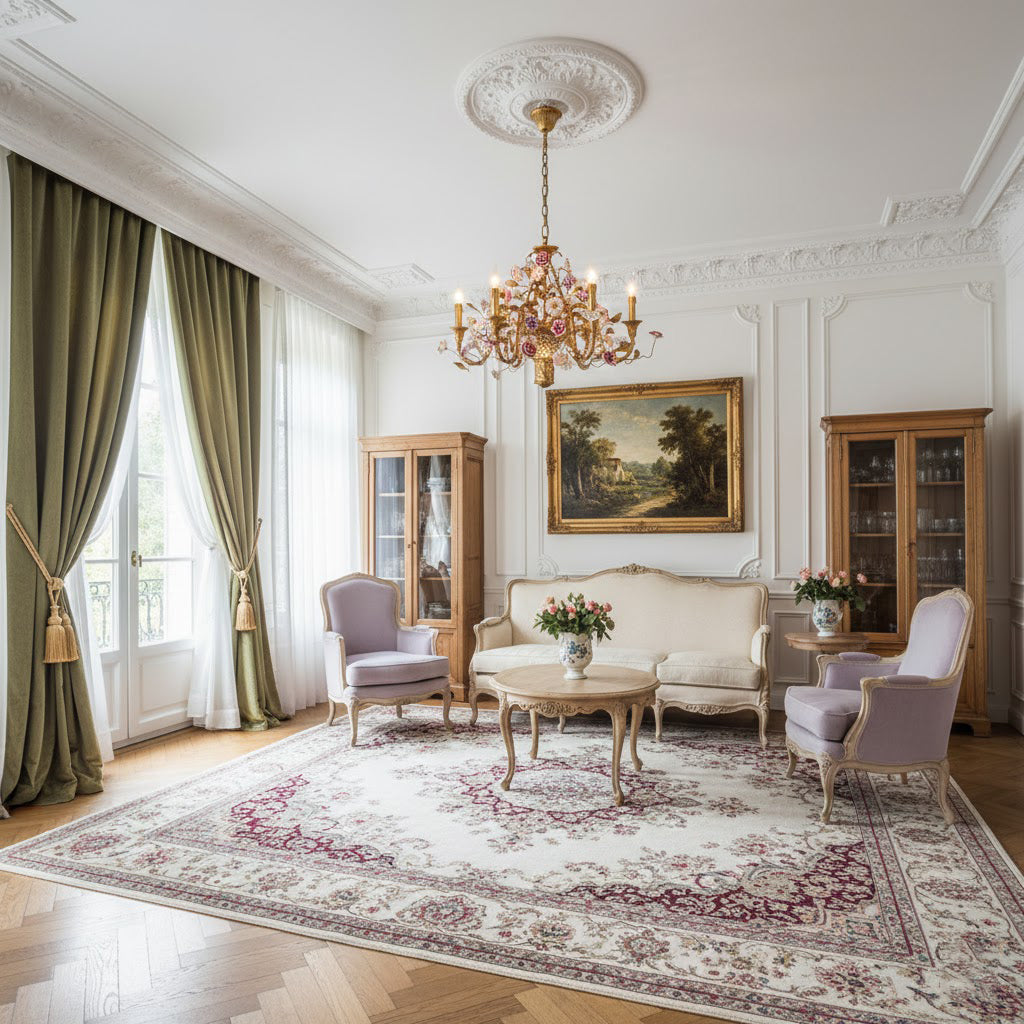 Marguerite Flowers Chandelier - French Provincial Brass & Ceramic Floral Pendant