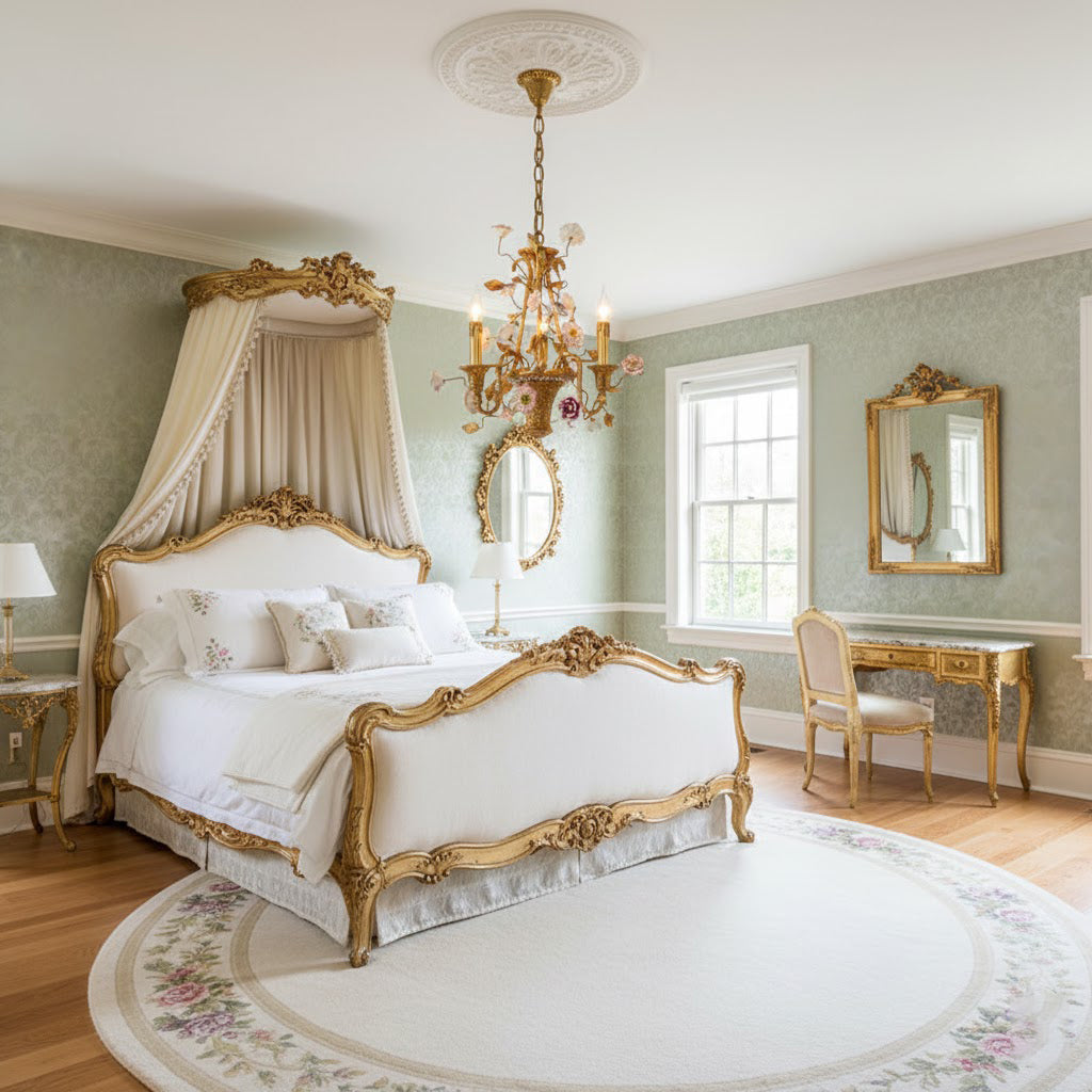 Marguerite Flowers Chandelier - French Provincial Brass & Ceramic Floral Pendant