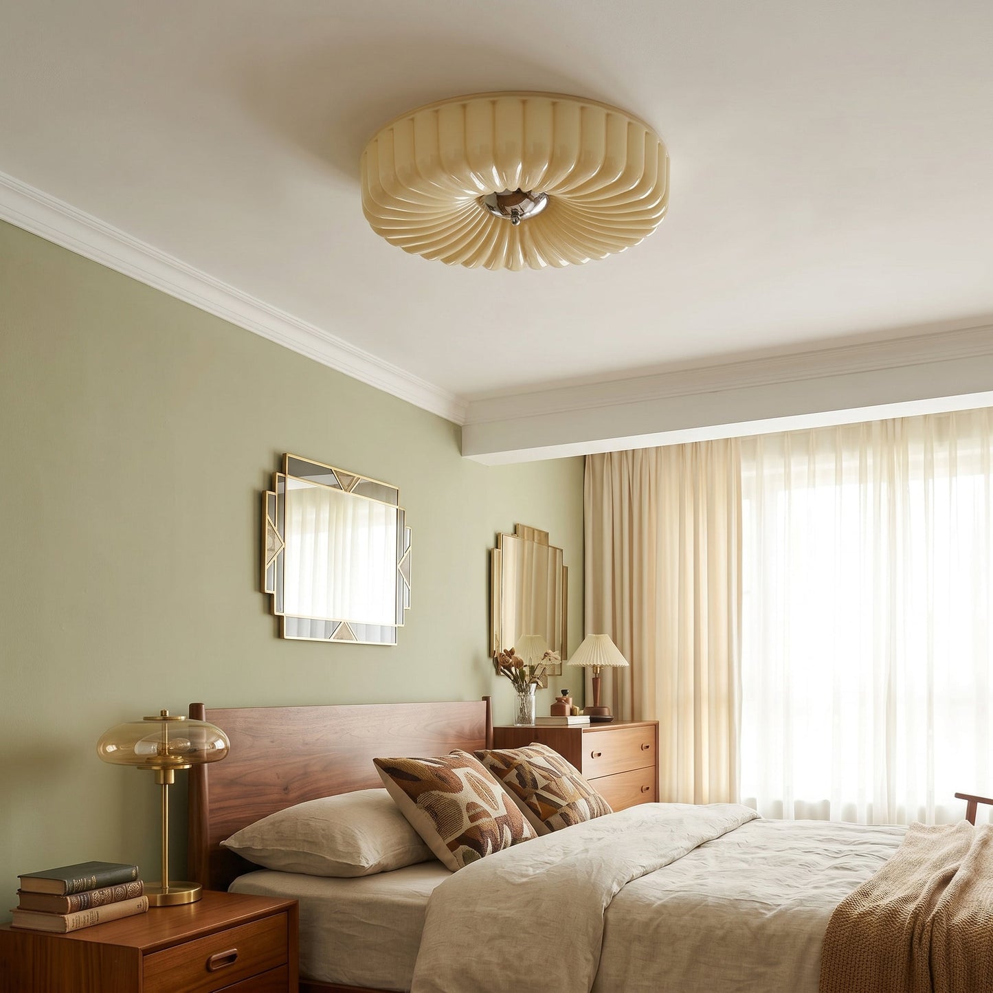 Willa Glass Flush Mount Ceiling Light - Modern Wave-Shaped LED Lamp | Luxury Chrome Bedroom Light | 24W/36W Low Profile Fixture