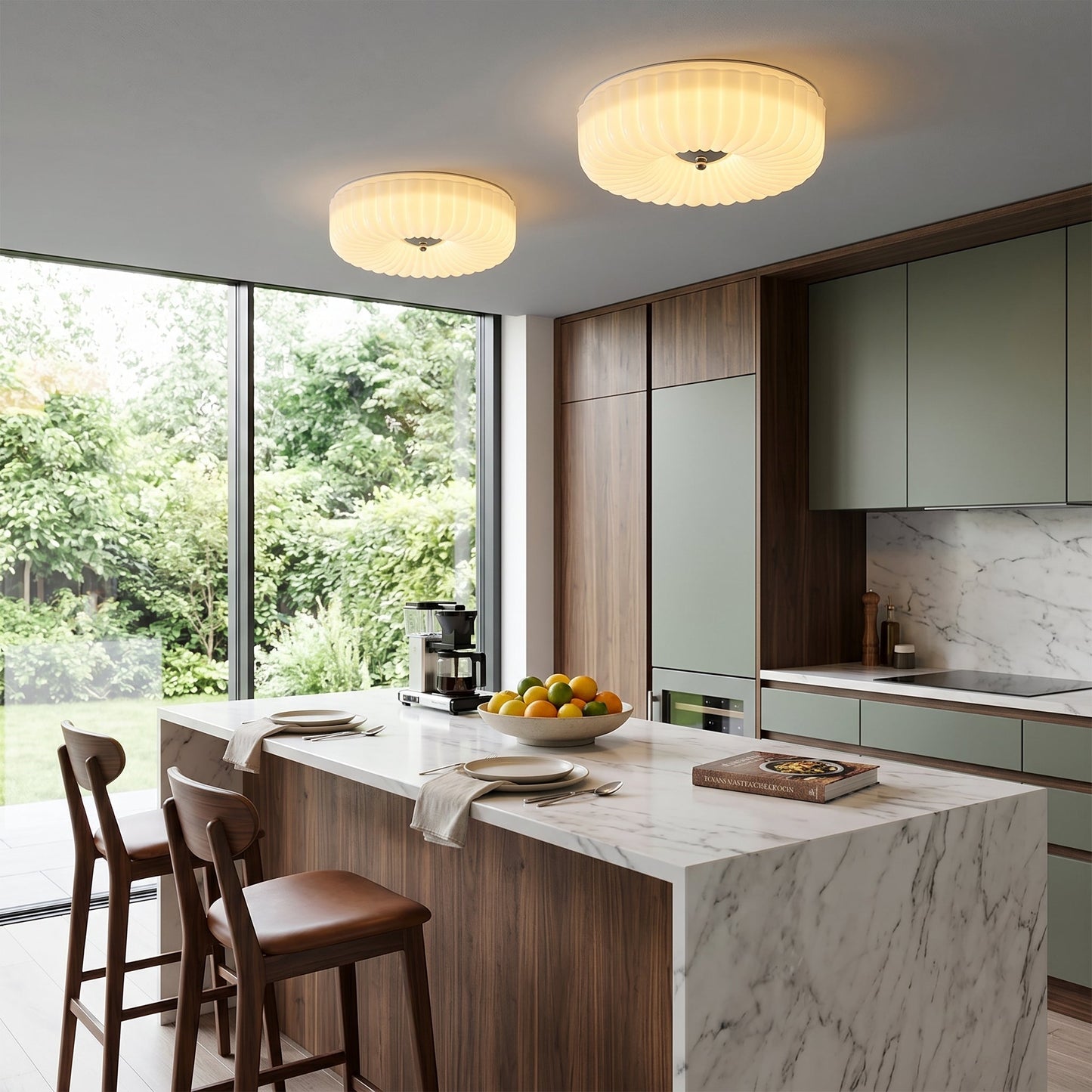 Willa Glass Flush Mount Ceiling Light - Modern Wave-Shaped LED Lamp | Luxury Chrome Bedroom Light | 24W/36W Low Profile Fixture