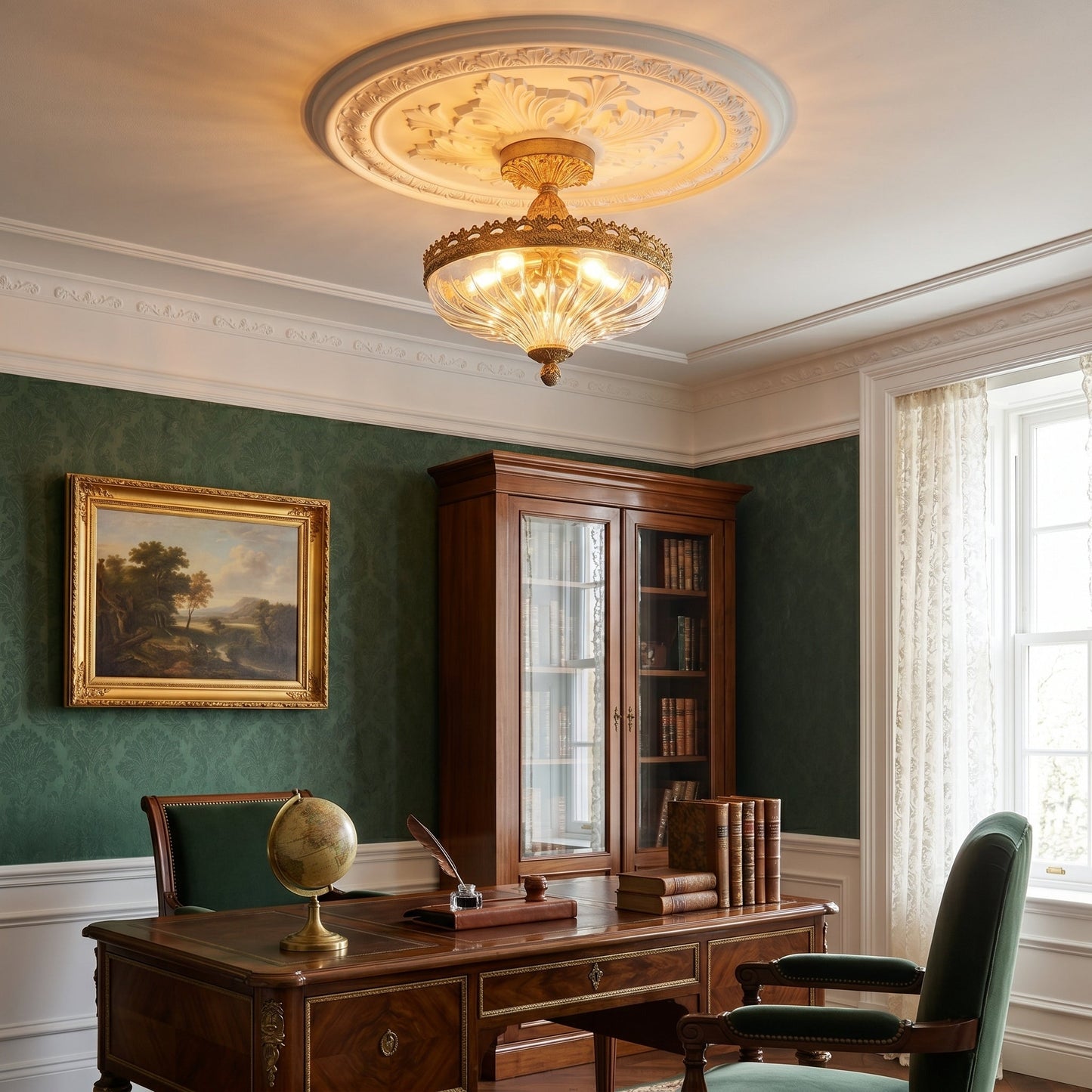 Century Ceiling Lamp - Timeless 3-Light Brass & Glass Semi-Flush Mount