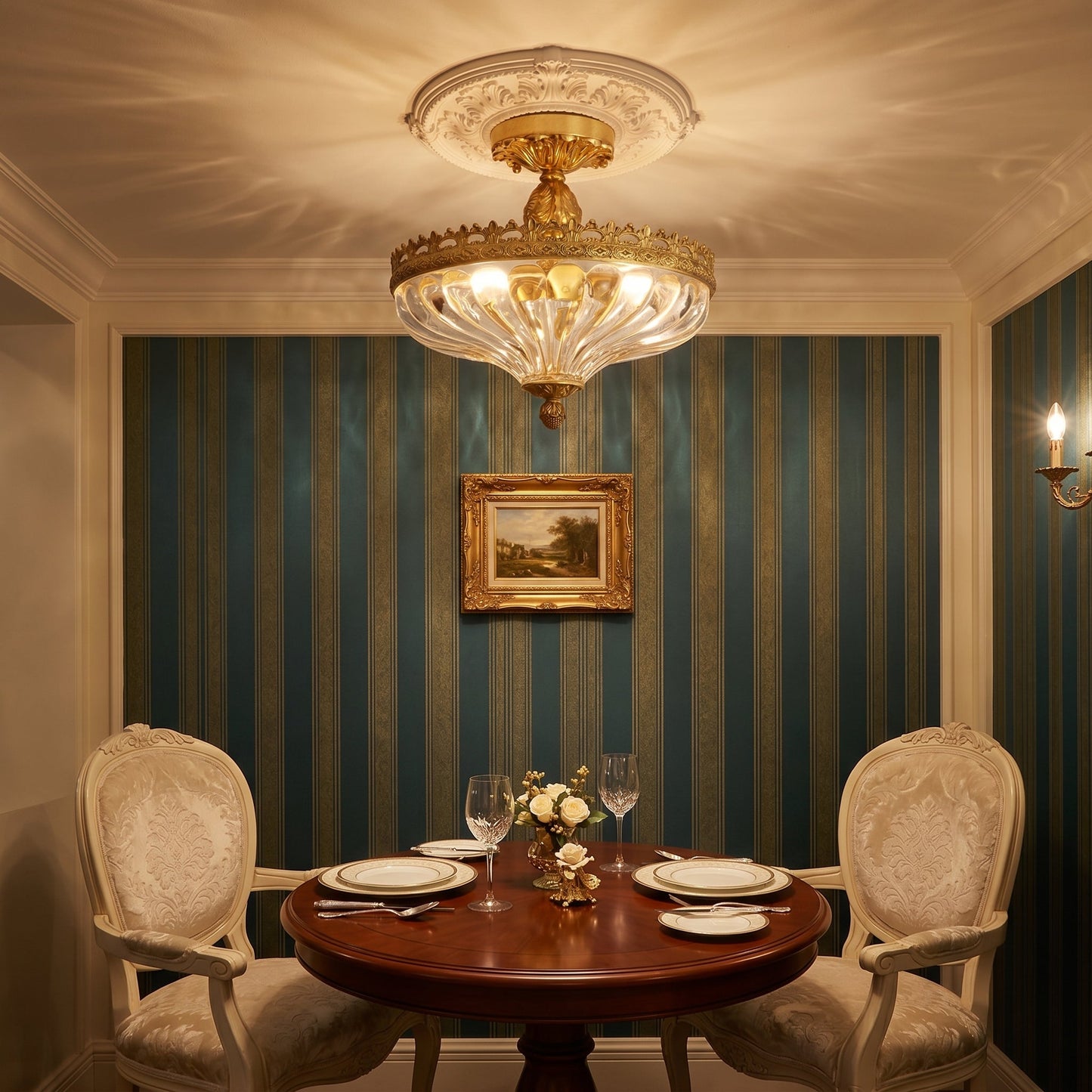 Century Ceiling Lamp - Timeless 3-Light Brass & Glass Semi-Flush Mount