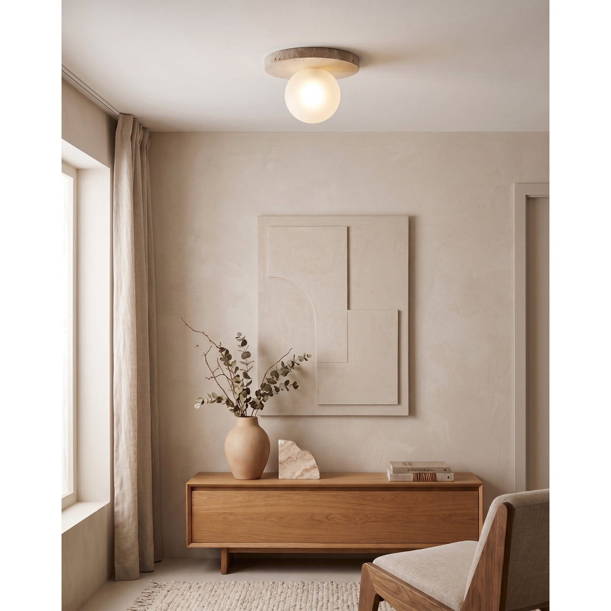Lucie Flushmount Sconce - Natural Marble & Travertine Disc Wall Light