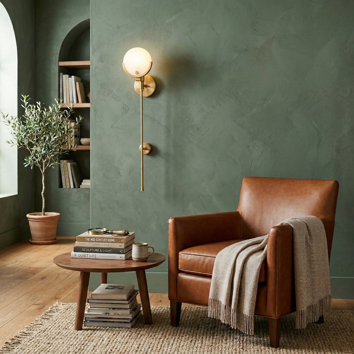Ava Brass Alabaster Sconce | Modern Minimalist Natural Stone Wall Light
