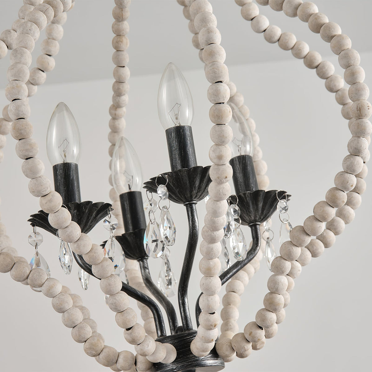 Marie Lucie Chandelier - Farmhouse Wooden Beaded Candle Candelabra